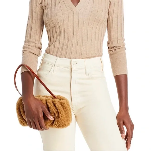 STAUD Beige Shearling Clutch with Black Handle - Picture 5 of 5